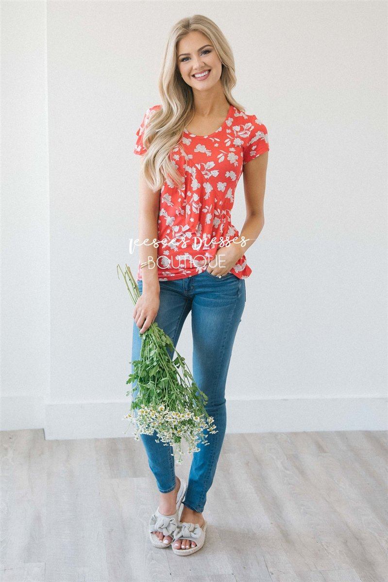 Asymmetric Ruffle Front Floral Top