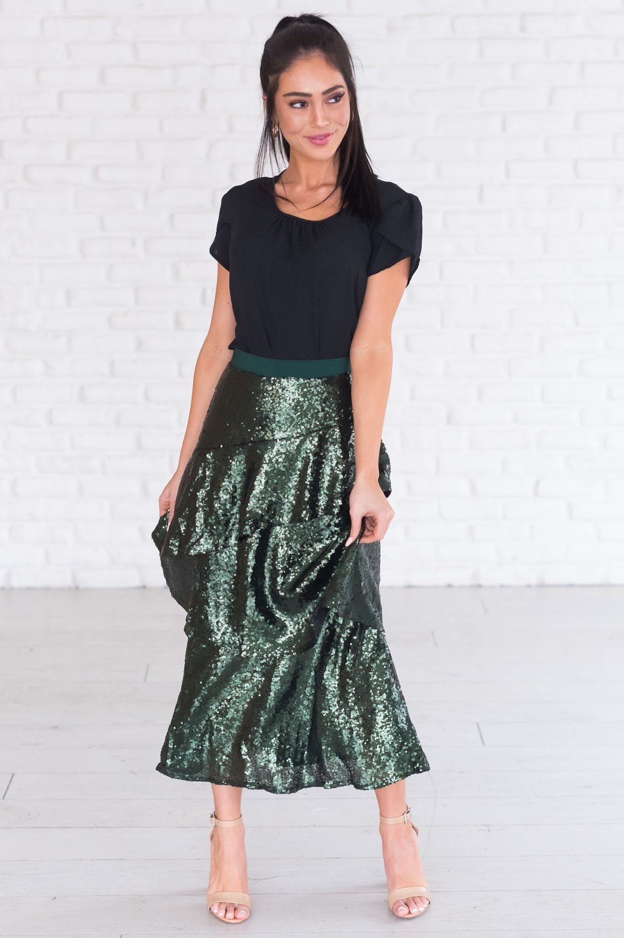 Caught My Eye Modest Sequin Skirt