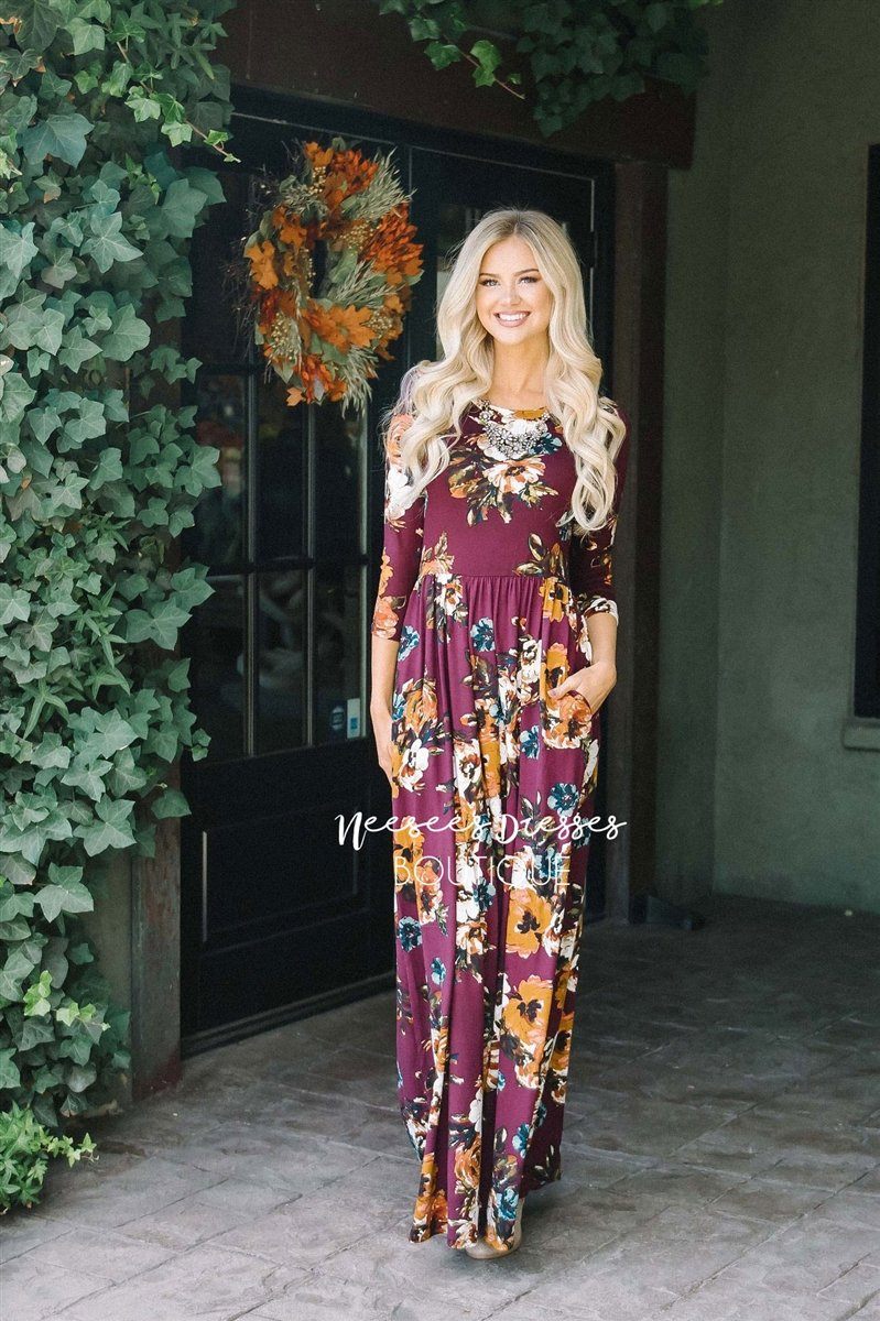 Burgundy Watercolor Floral Maxi Dress