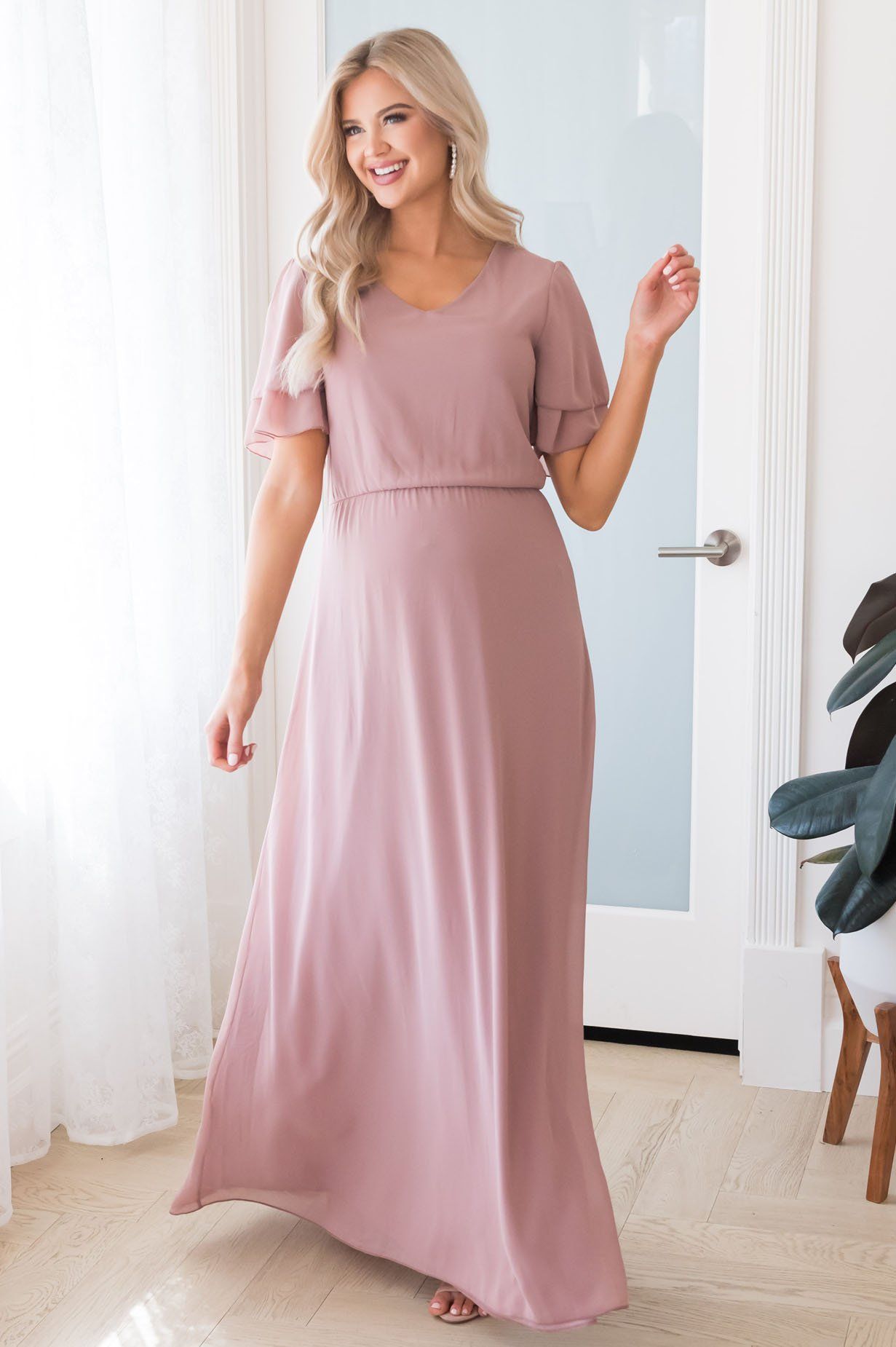 Dusty Lilac Chiffon Maxi Dress Modest Bridesmaids Dresses Neesees Dresses 3374