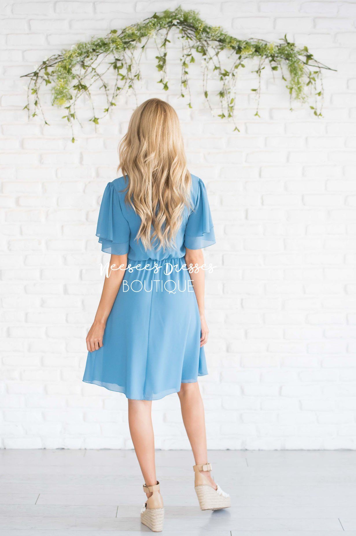 Cornflower Blue Chiffon Dress | Modest Bridesmaids Dresses - NeeSee's ...