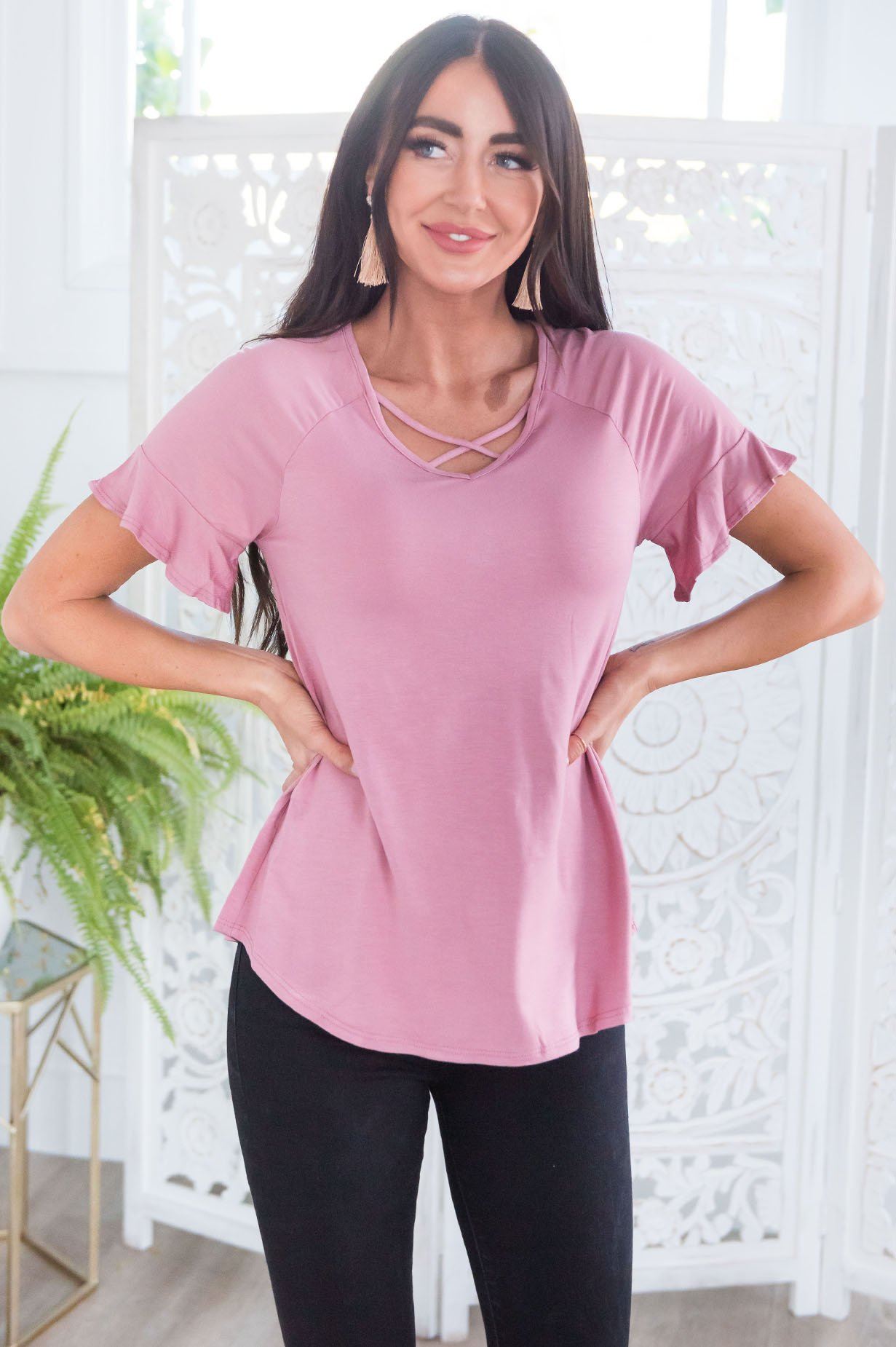 Criss Cross Flutter Sleeve Top