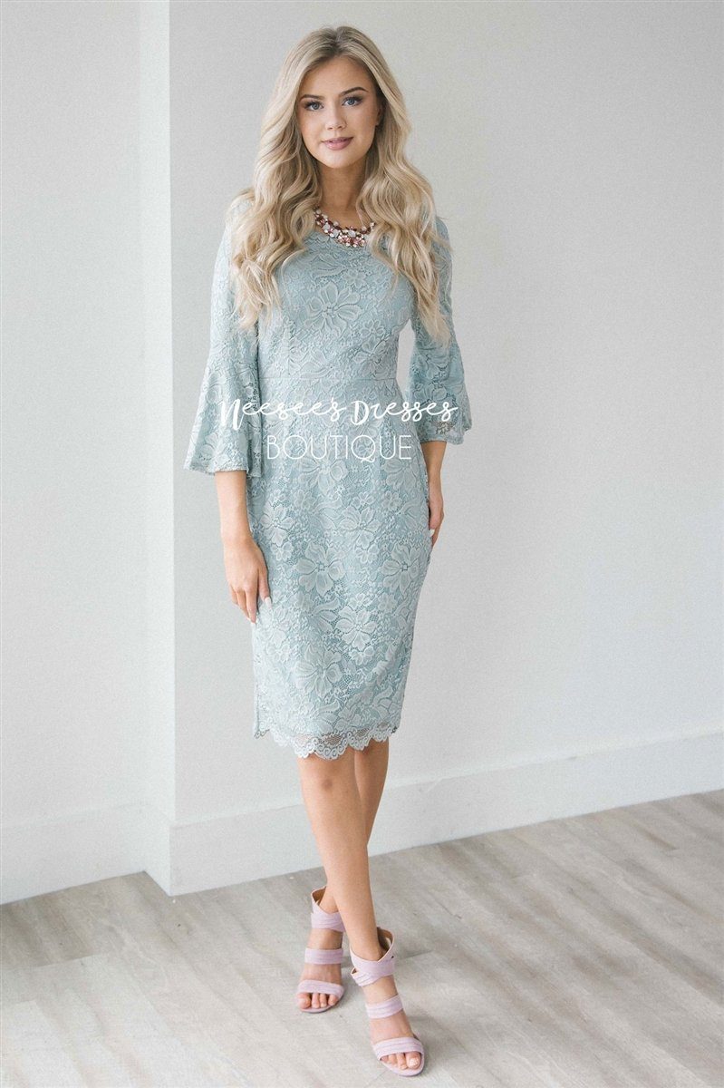 Light Sage Lace Modest Dress | Modest Bridesmaids Dresses with Sleeves ...
