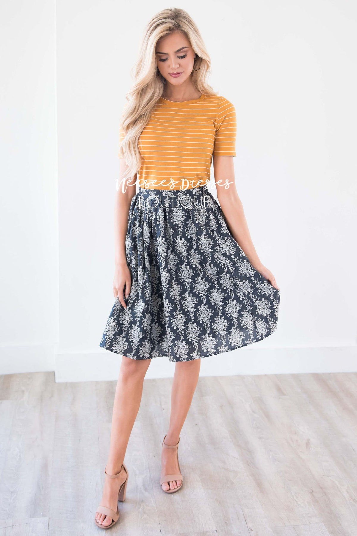 Charcoal Damask Floral Circle Skirt Modest Dress| Cute Modest Clothes ...