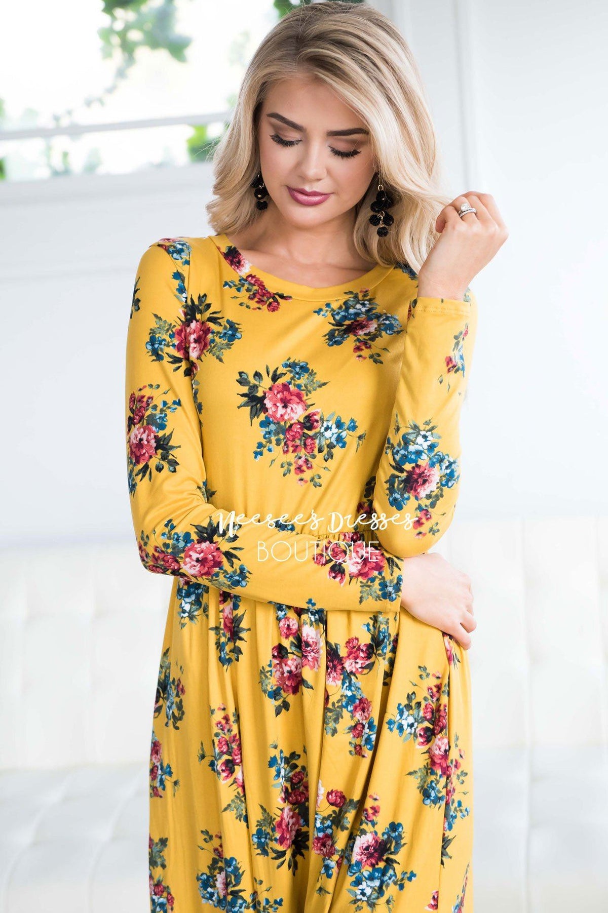 Bright Gold Floral Modest Maxi Dress | Best Modest Dress Boutique ...