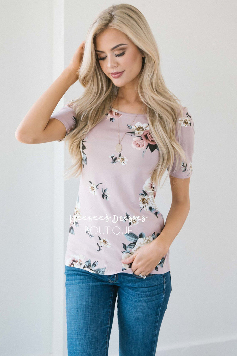 Faded Lilac Floral Scoop Neck Top cute modest clothes | Modest ...