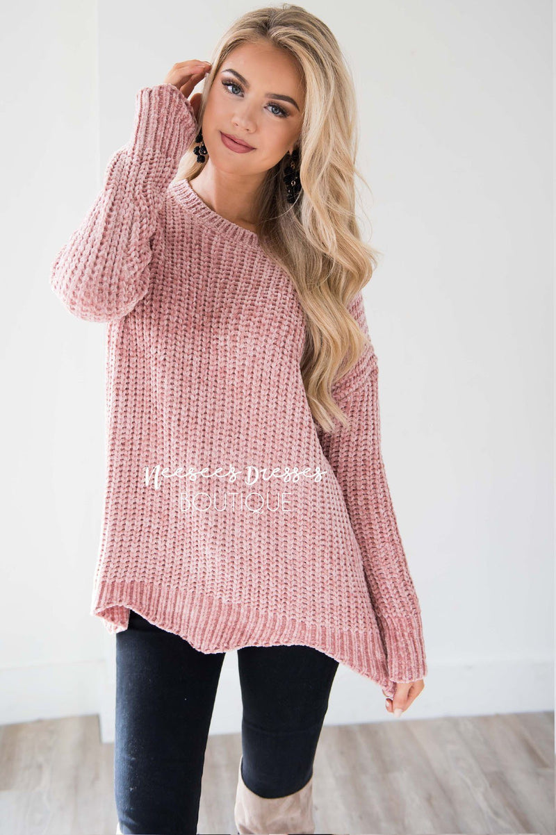 Dusty Pink Scallop Hem Knit Sweater Modest Dresses | Cute Comfy ...