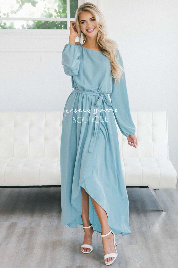 Dusty Teal Wrap Dress Modest Church Dress | Best and Affordable Modest ...