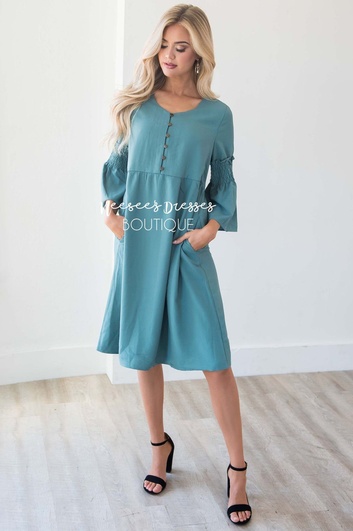 Dusty Teal Button Front Modest Dress | Best and Affordable Modest ...