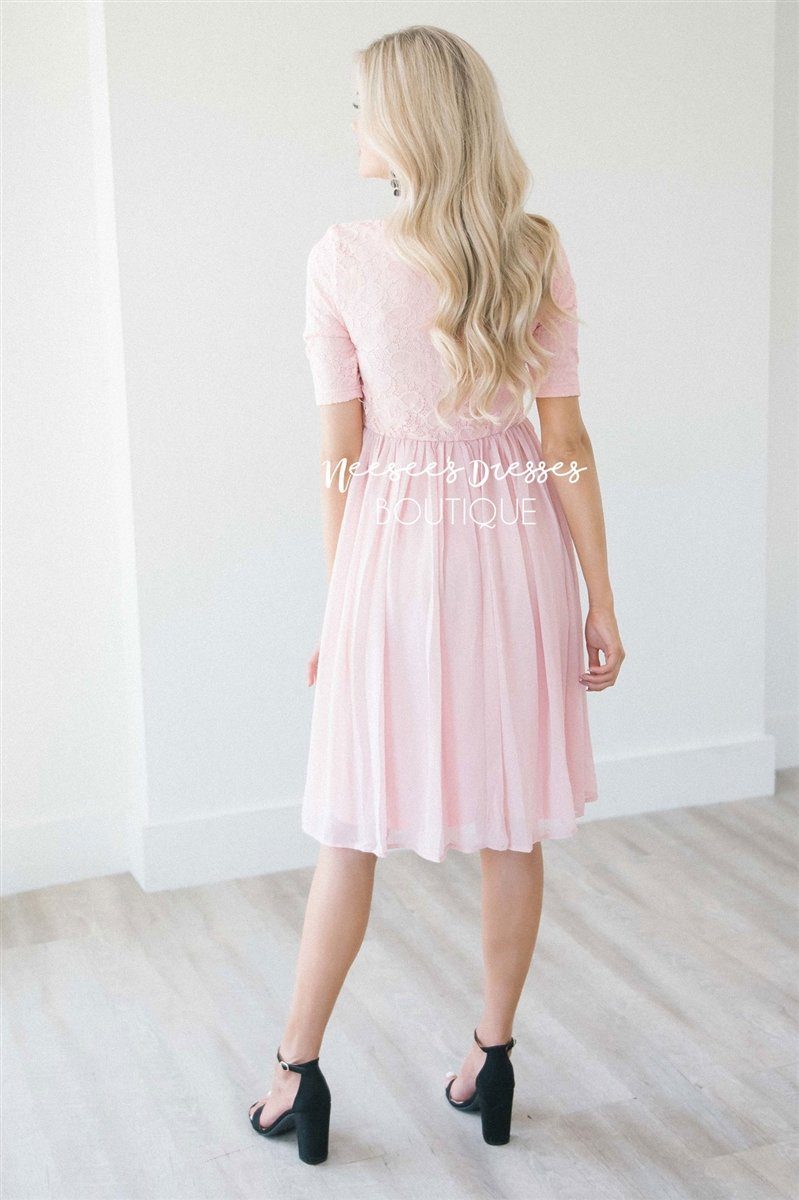 Blush Pink Lace Chiffon Modest Bridesmaids Dress | Modest Bridesmaids ...