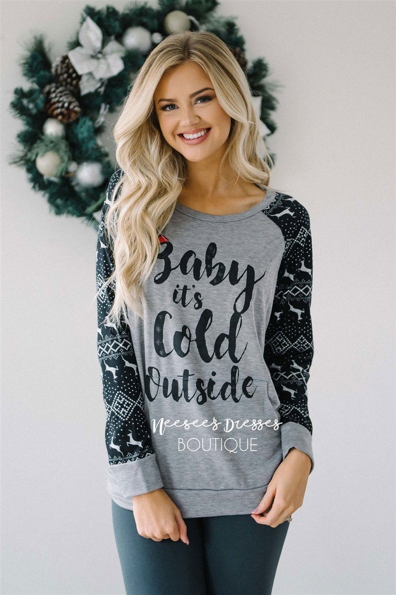 Baby It's Cold Outside Gray Sweater