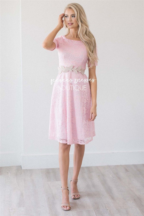 Flamingo Pink Lace Modest Dress | Modest Bridesmaids Dresses with ...