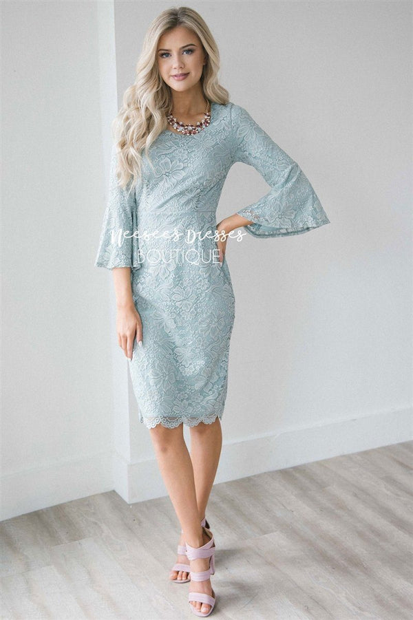 Light Sage Lace Modest Dress | Modest Bridesmaids Dresses with Sleeves ...