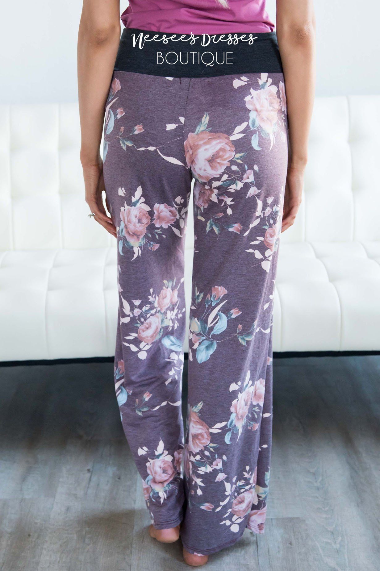 Dusty Plum Floral Cute Pajama Pants | Modest Bridesmaids Dresses ...