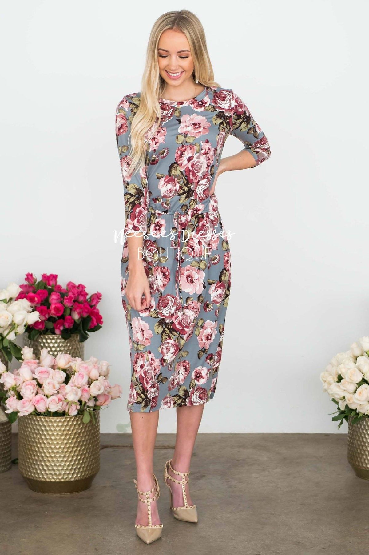 Gray and Mauve Floral Modest Dress | Best Place To Buy Modest Dress ...