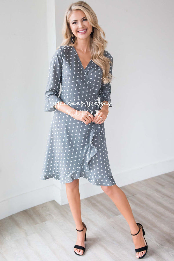 Gray and White Polka Dot Nursing Modest Dress | Modest Dress for ...