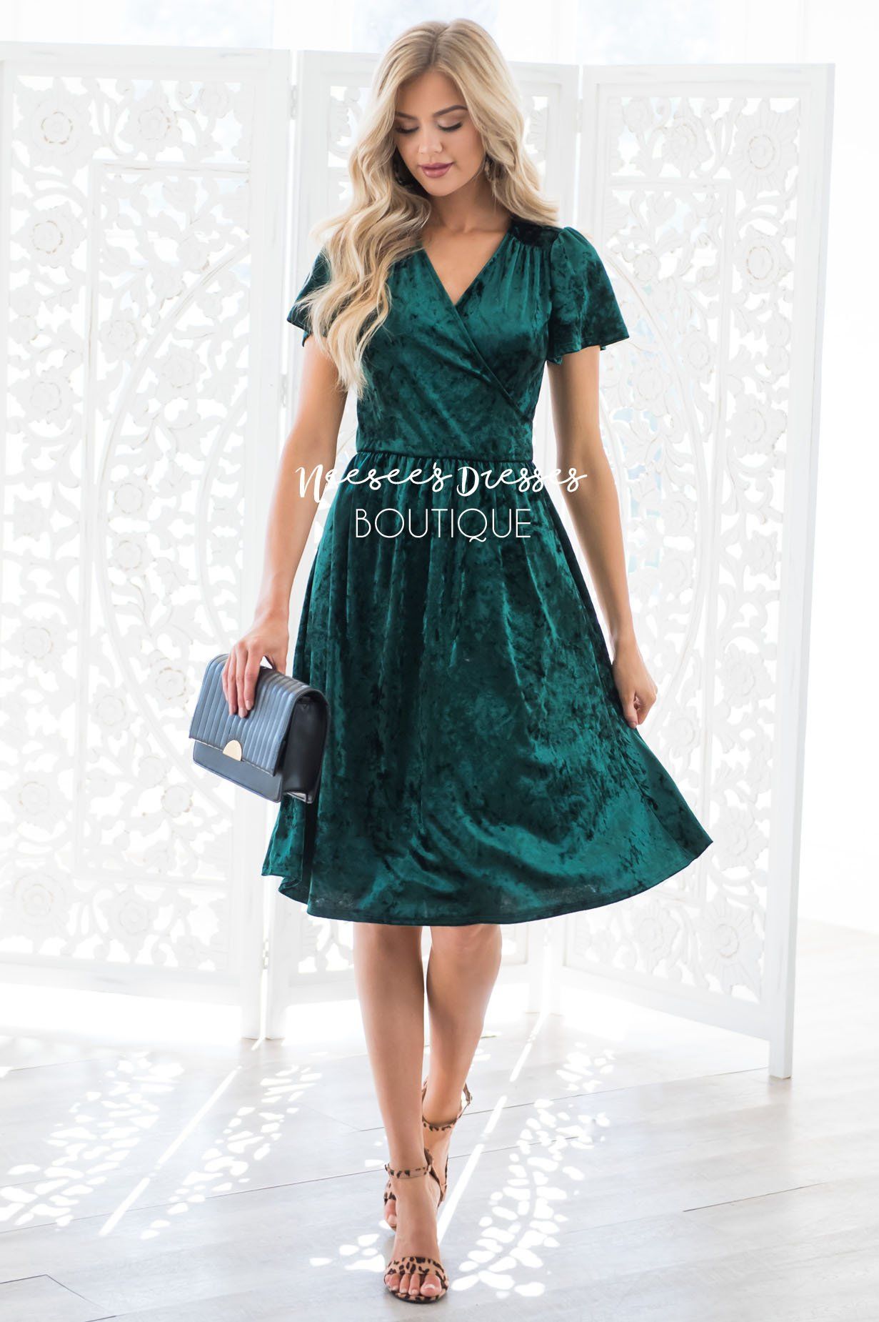 emerald green crushed velvet dress