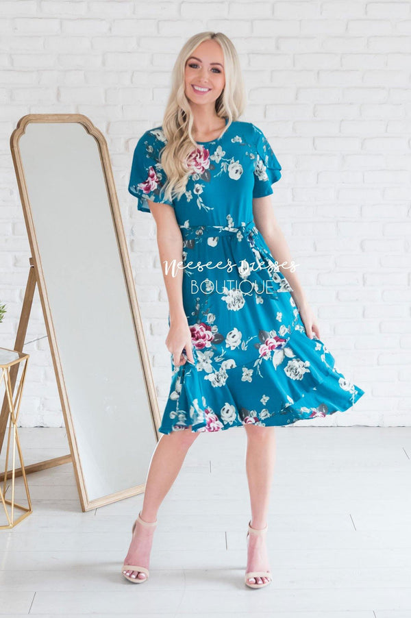 The Lexy Modest Mid-Length Floral Dress - NeeSee's Dresses