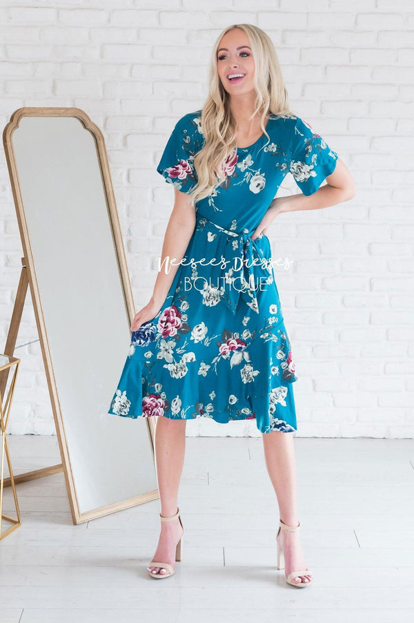 The Lexy Modest Mid-Length Floral Dress - NeeSee's Dresses