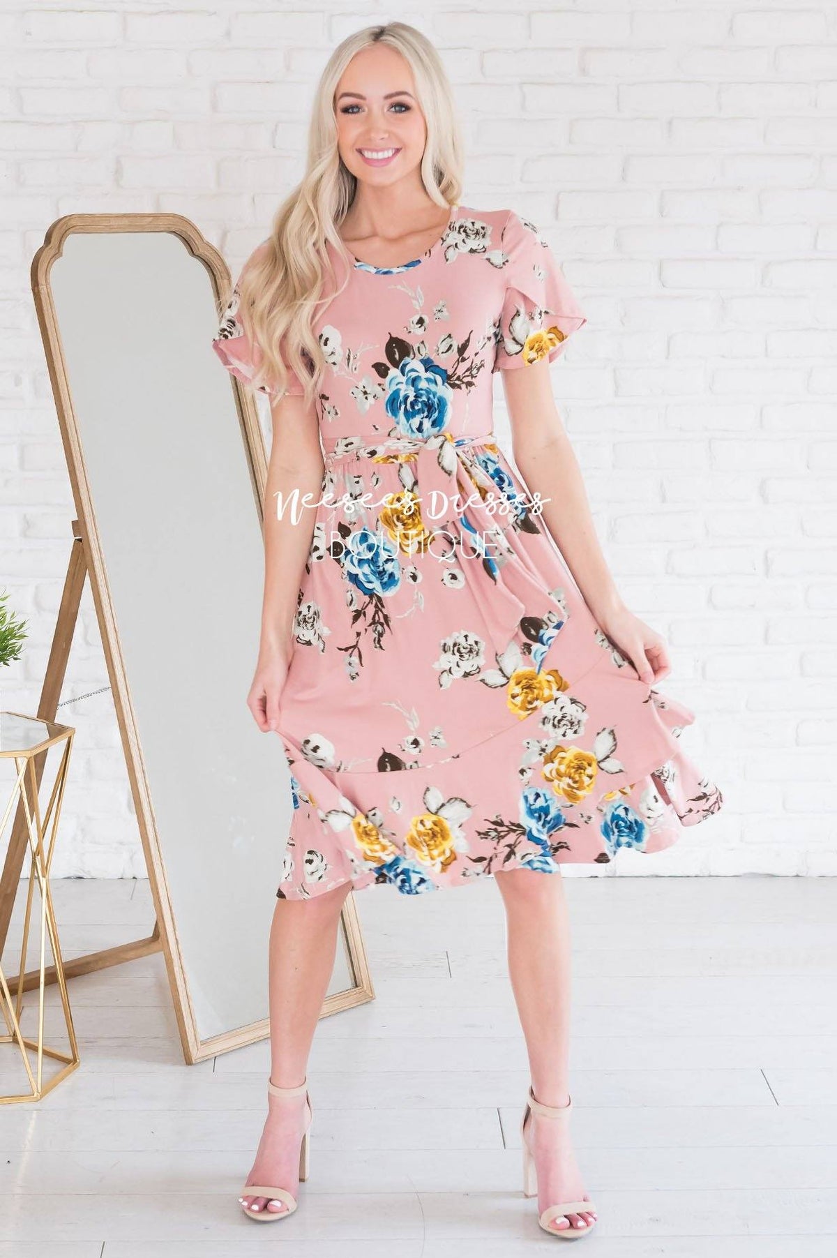 The Lexy Modest Mid-Length Floral Dress - NeeSee's Dresses