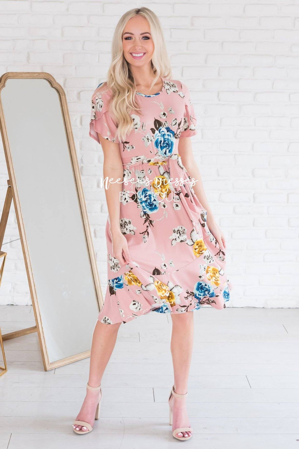 The Lexy Modest Mid-Length Floral Dress - NeeSee's Dresses