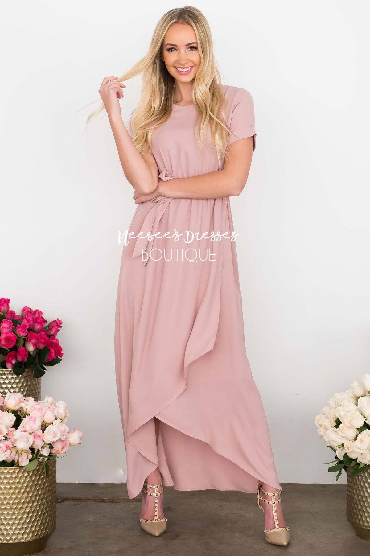 Dusty Pink Wrap Dress Modest Church Dress | Best and Affordable Modest ...