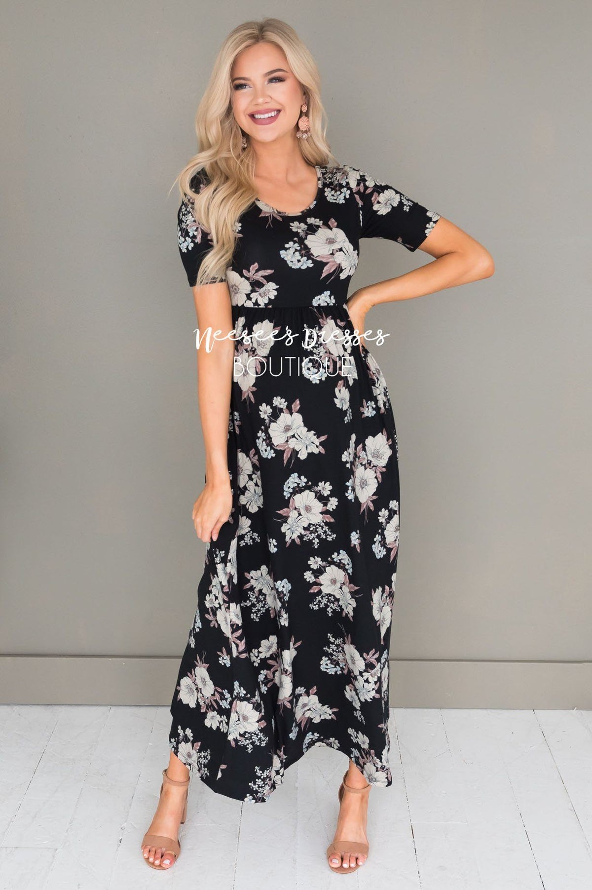 Black Gray and Mauve Floral Floral Modest Maxi Dress | Beautiful Modest ...