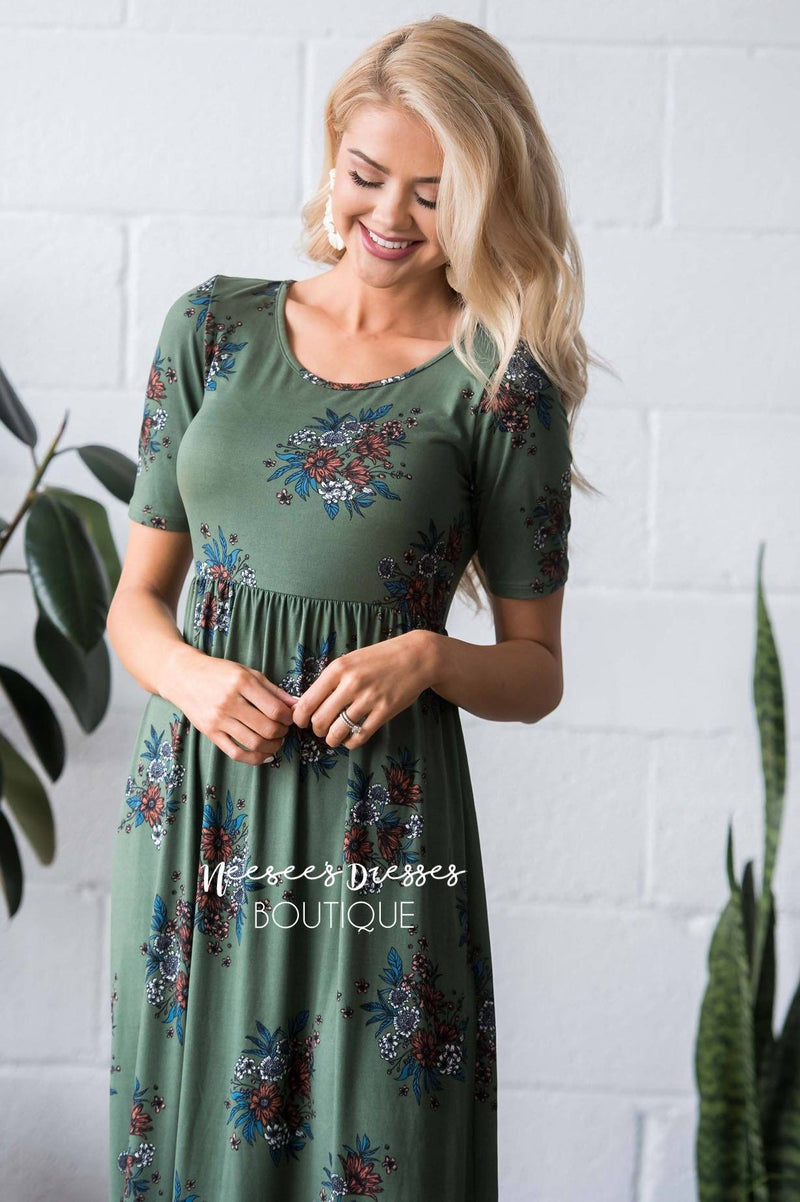 Olive Floral Modest Maxi Dress | Beautiful Modest Dresses with Sleeves ...