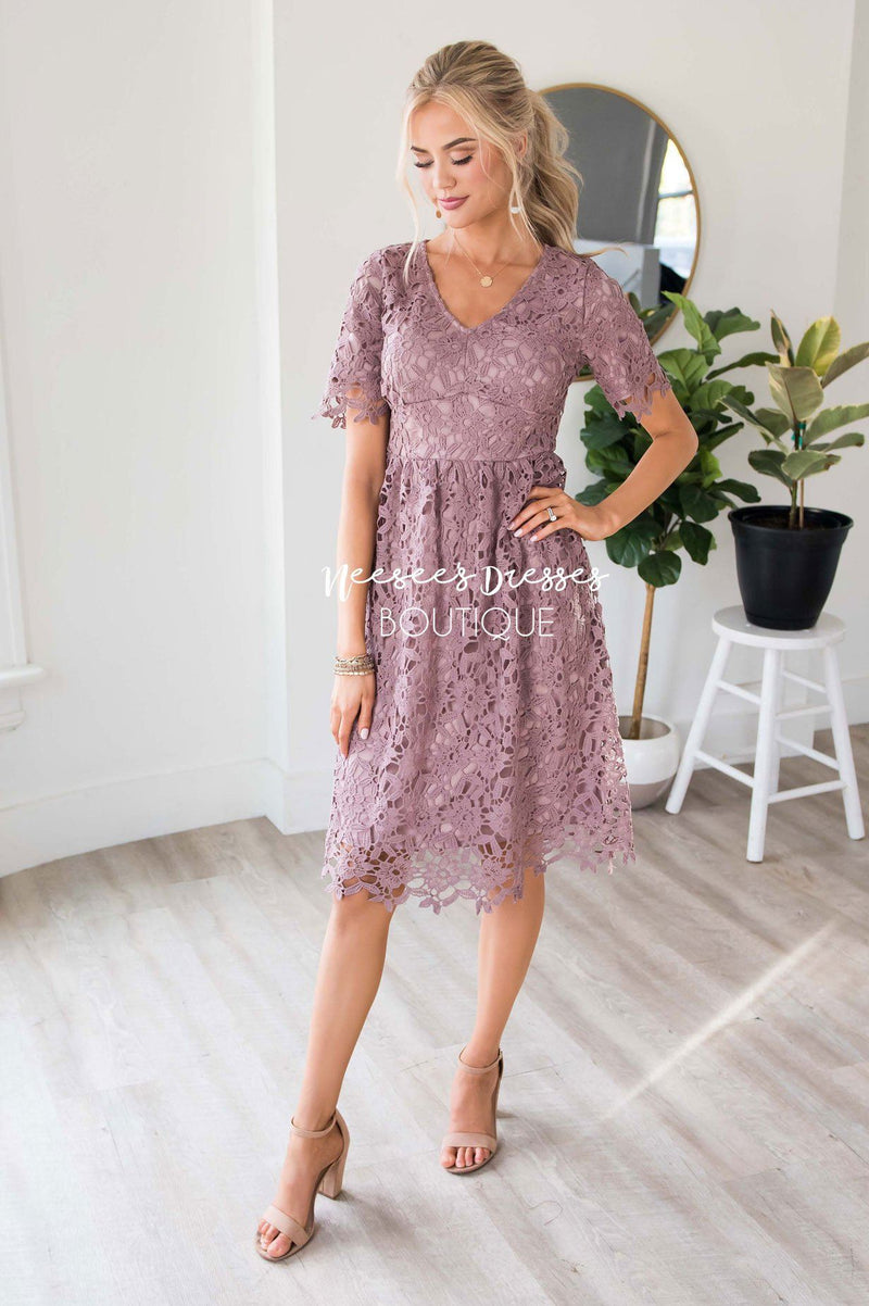 Dusty Orchid Lace Modest Dress | Modest Bridesmaids Dresses - NeeSee's ...