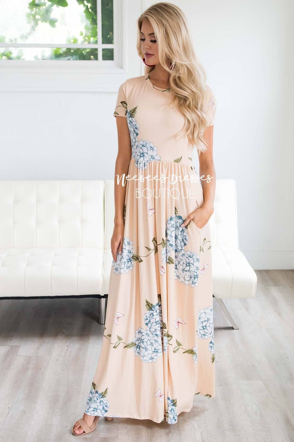 modest peach dress