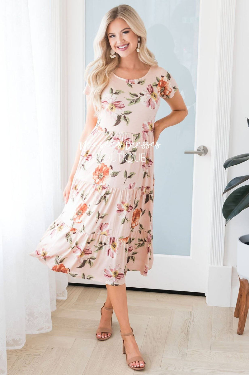 The Stephani Modest Tier Floral Dress - NeeSee's Dresses