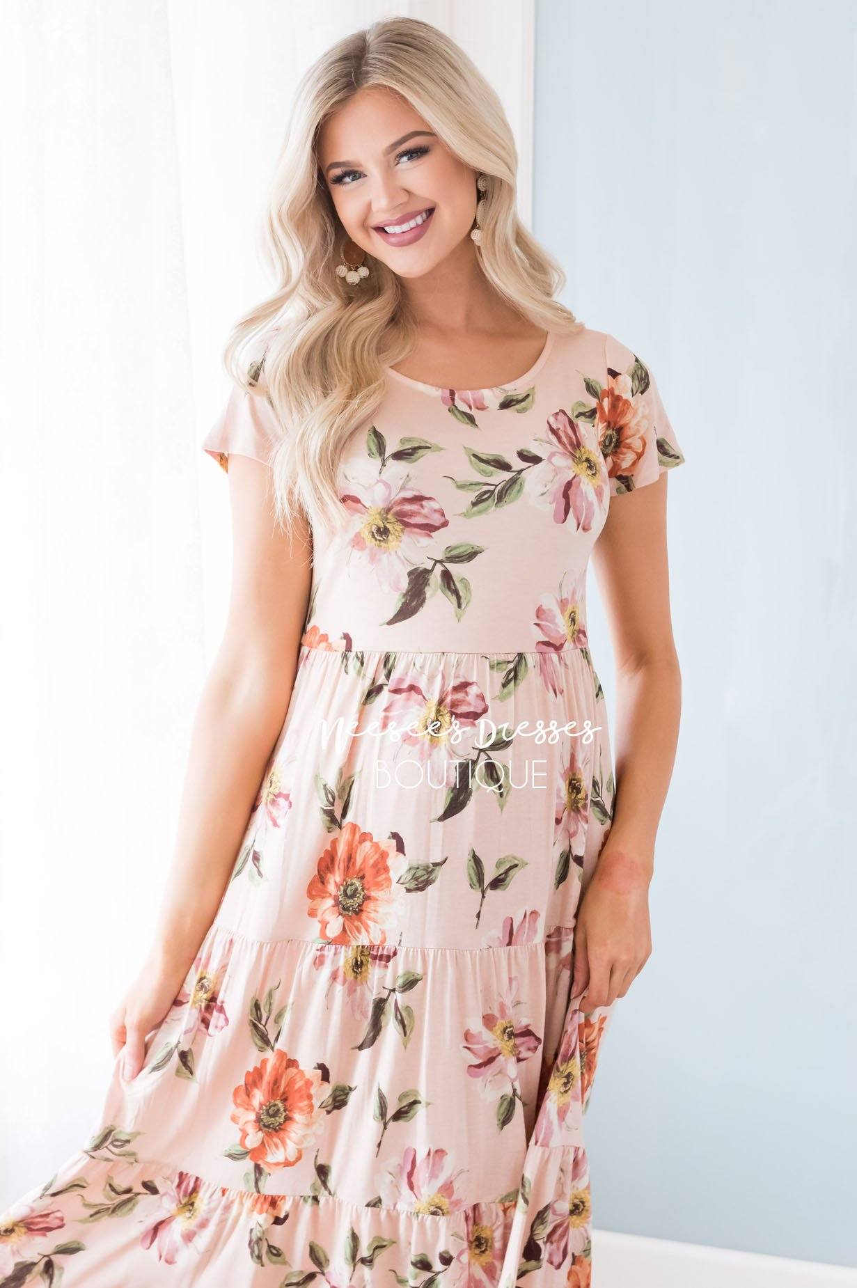 The Stephani Modest Tier Floral Dress - NeeSee's Dresses