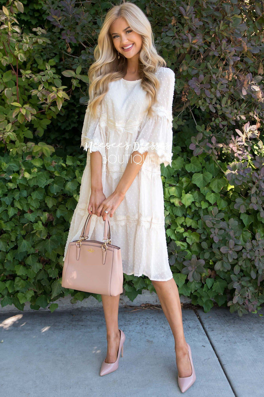 modest white midi dress