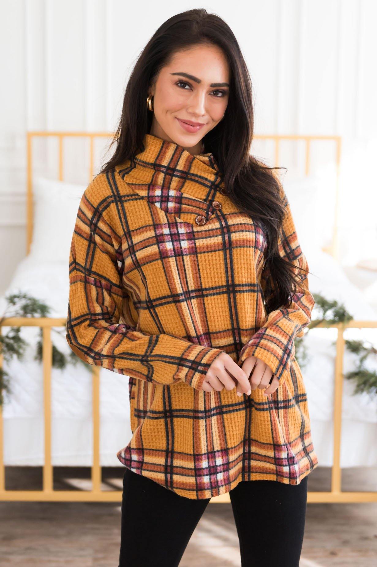 Beautiful In Plaid Modest Top