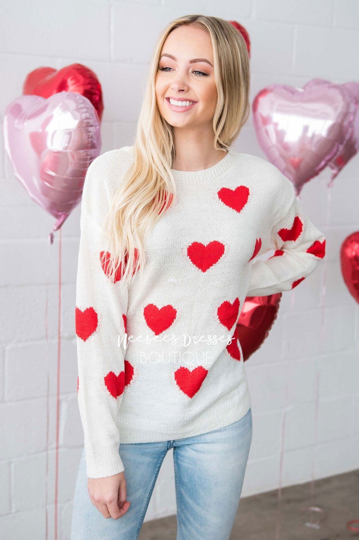 Ivory Red Heart Sweater | Cute Comfy Fall Cardigans - NeeSee's Dresses