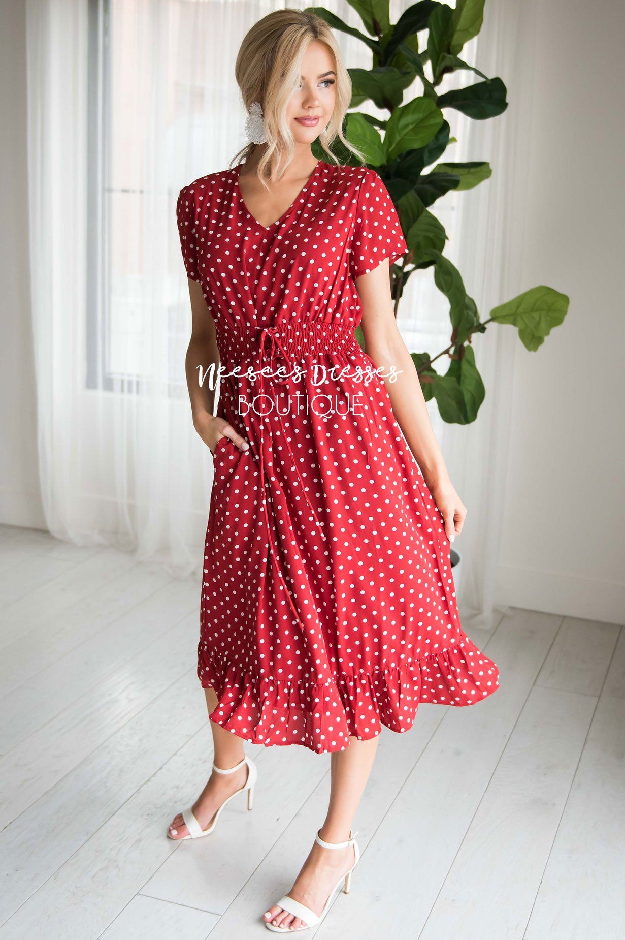 red polka dot dress outfit