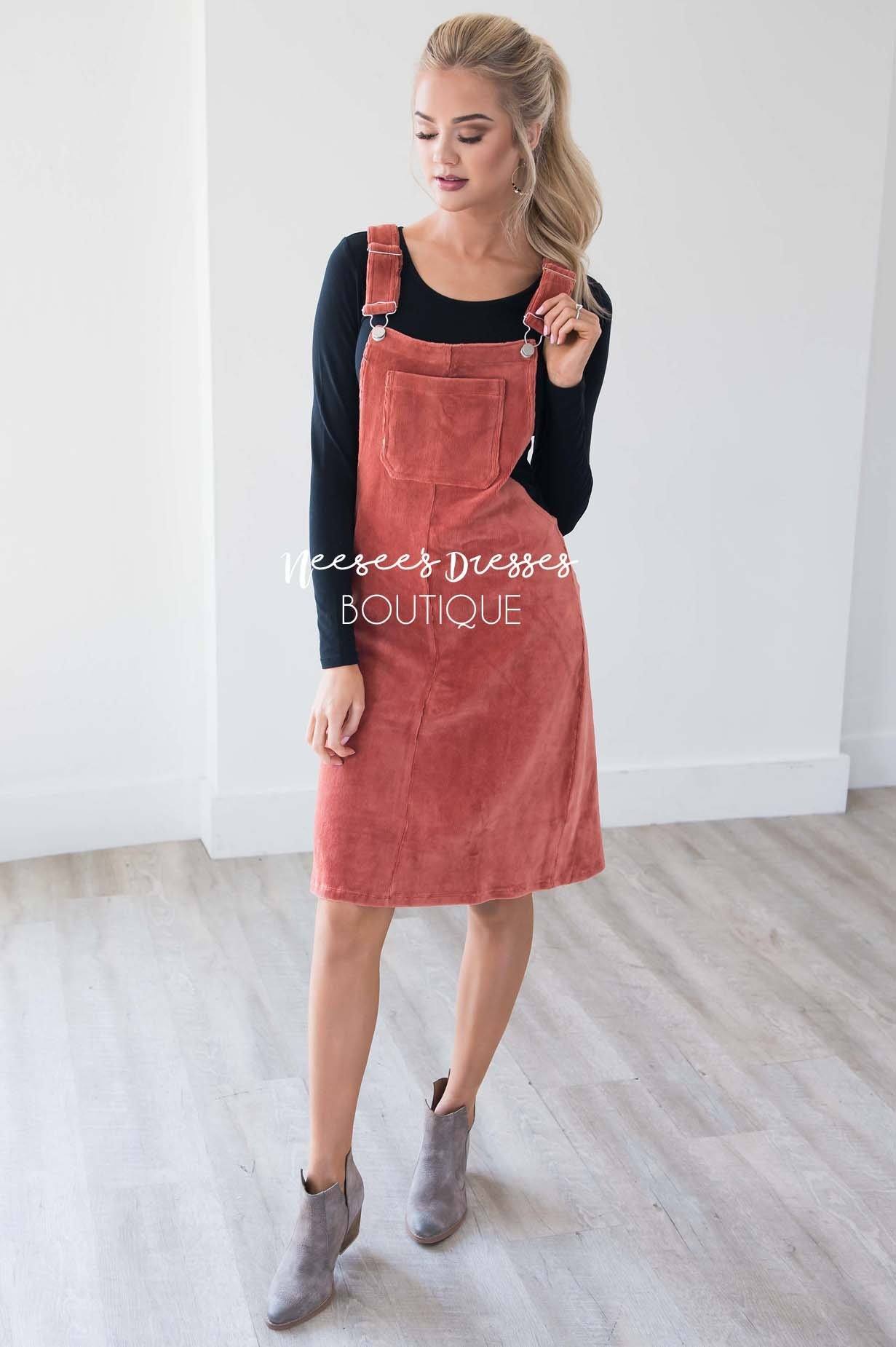 Rust Corduroy Overall Dress Modest Dresses | Best Place To Buy Modest Dress  Online | Modest Dresses and Skirts for Church - NeeSee's Dresses