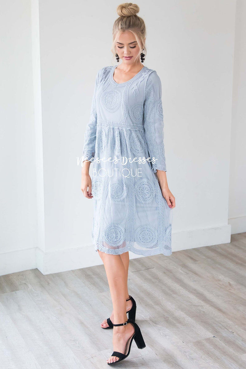 Silver Lace Modest Dress | Modest Dress for Bridesmaids | Cute Modest ...