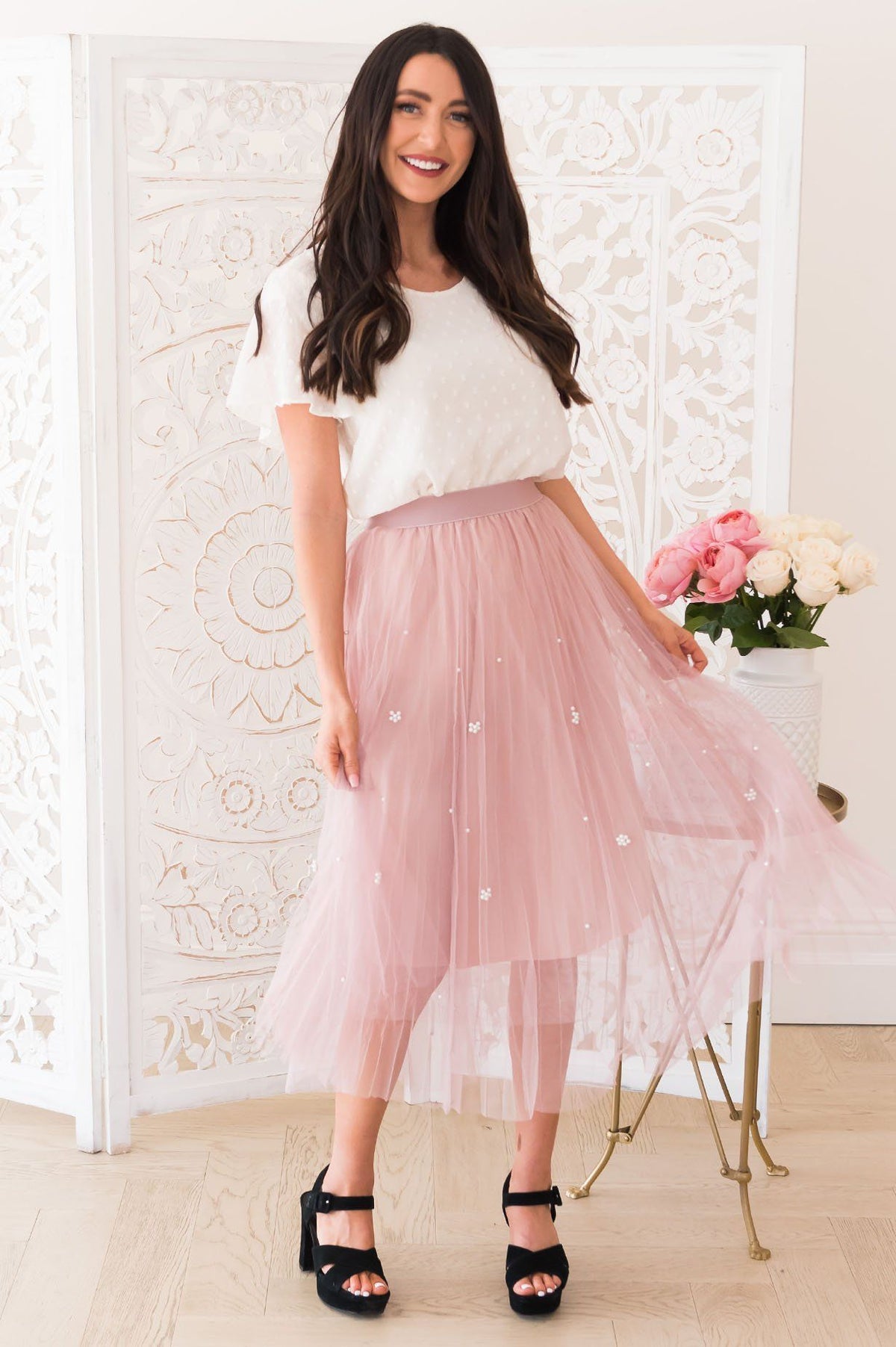 Simply Dazzling Modest Tulle Skirt Neesees Dresses 