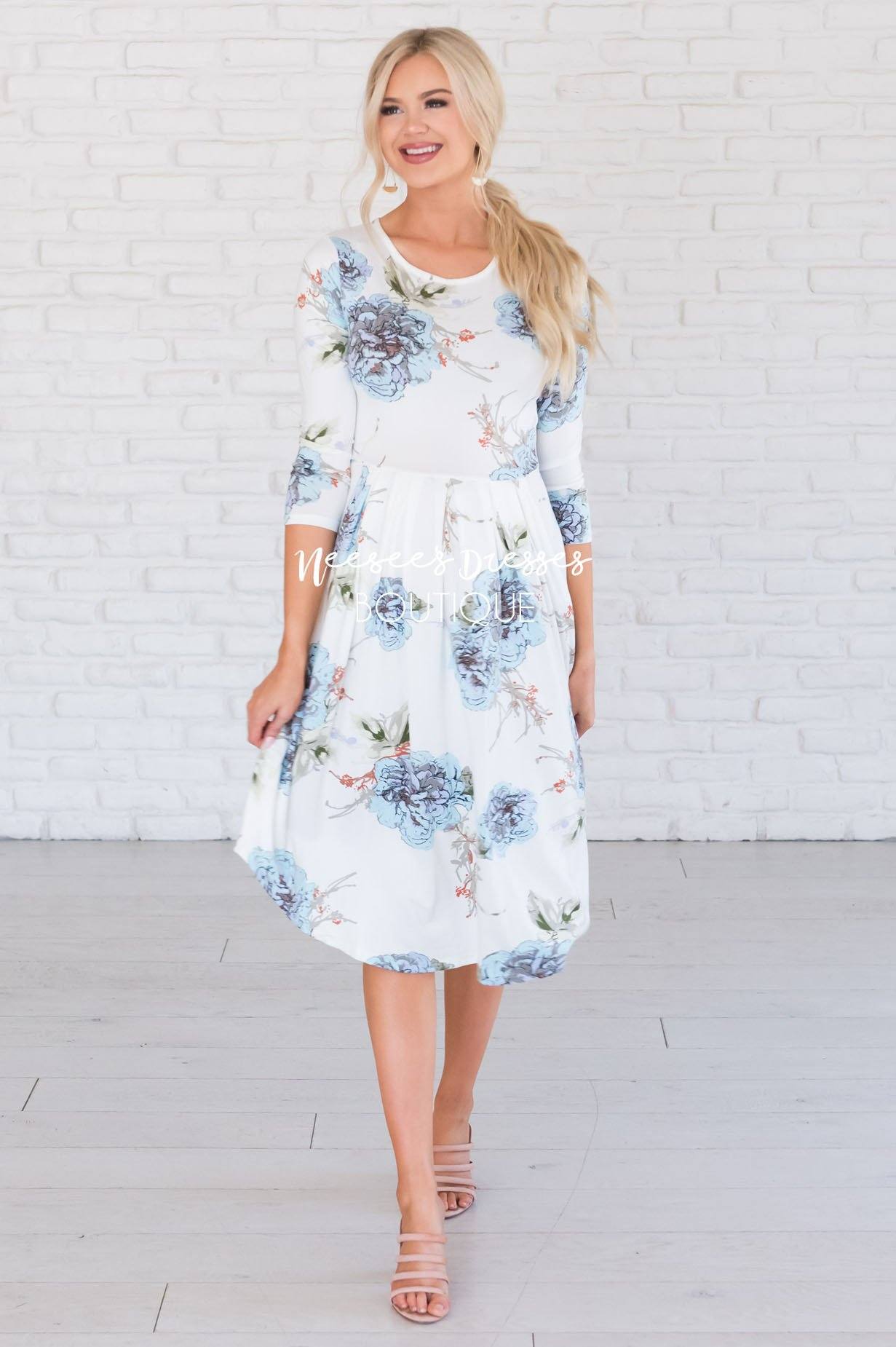 modest floral dress with sleeves