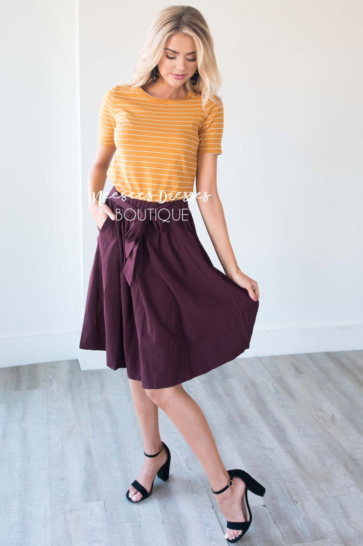 Merlot Tie Waist Skirt for Church | Modest Bridesmaids Dresses | Modest ...