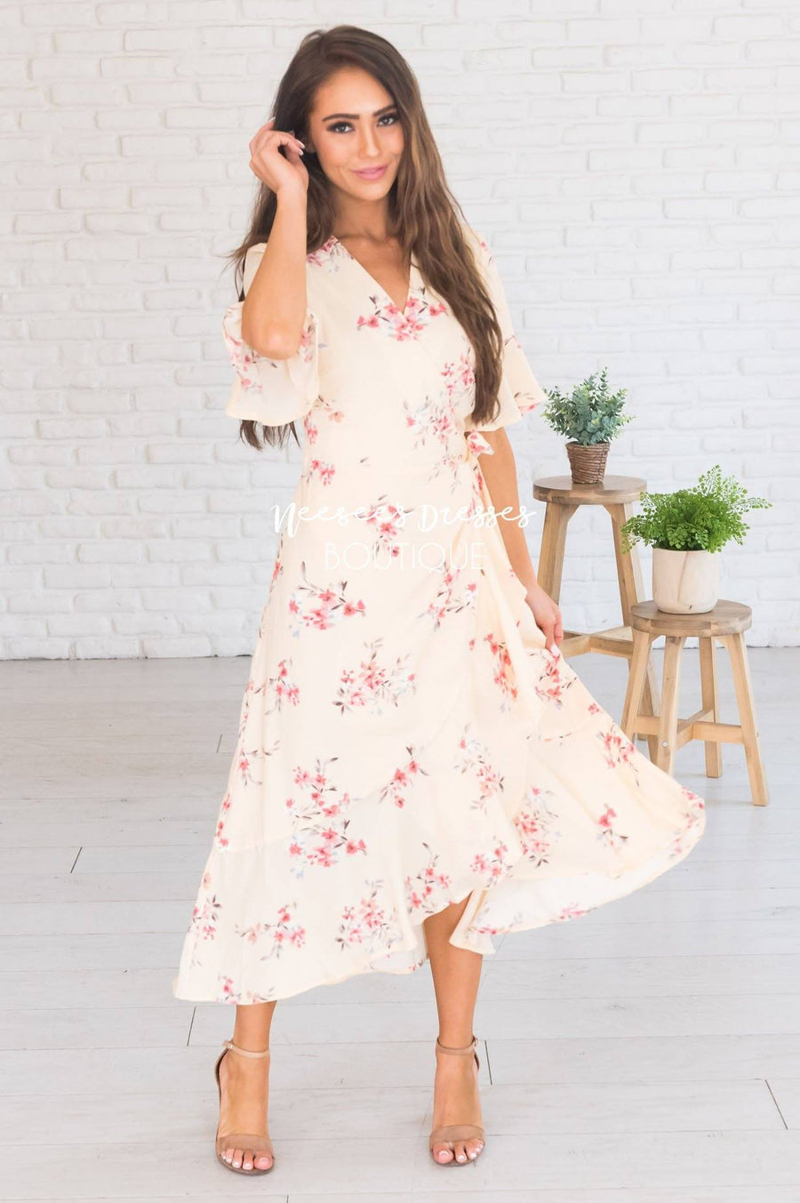 modest floral dress with sleeves