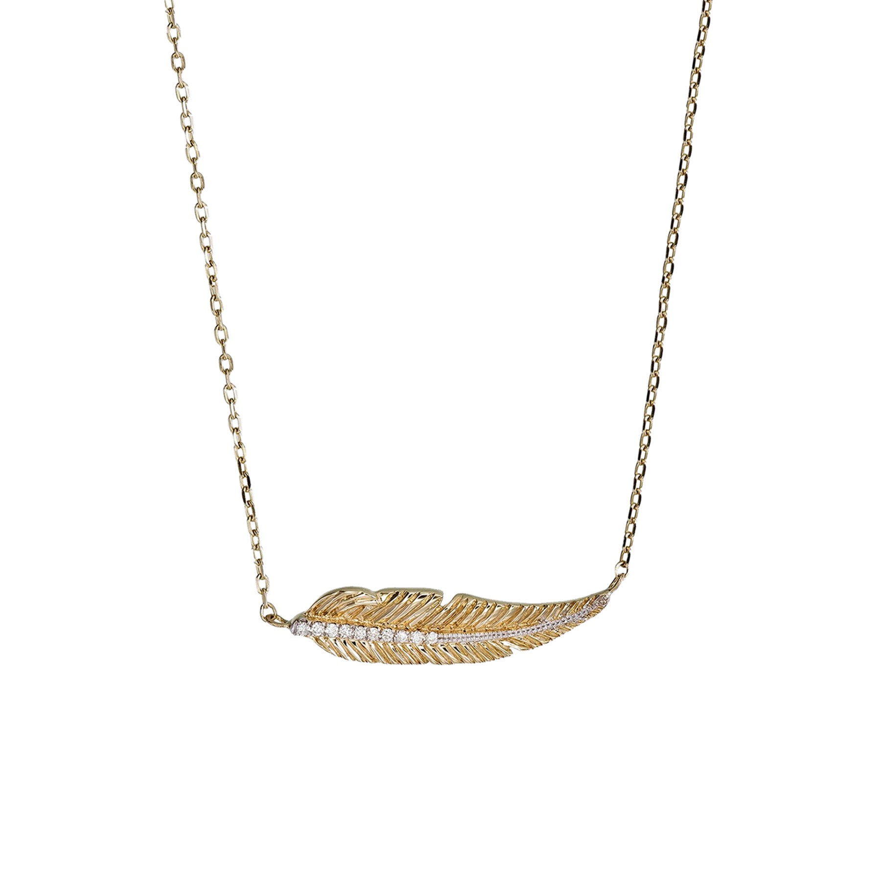 14k Gold Diamond Pave Feather Necklace • PreAdored® Sustainable Luxury