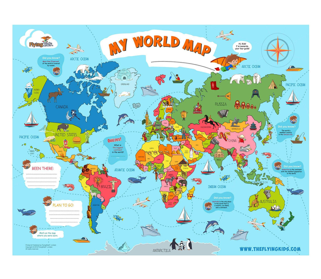 World Map poster for kids - Educational, interactive, wall map – FlyingKids®