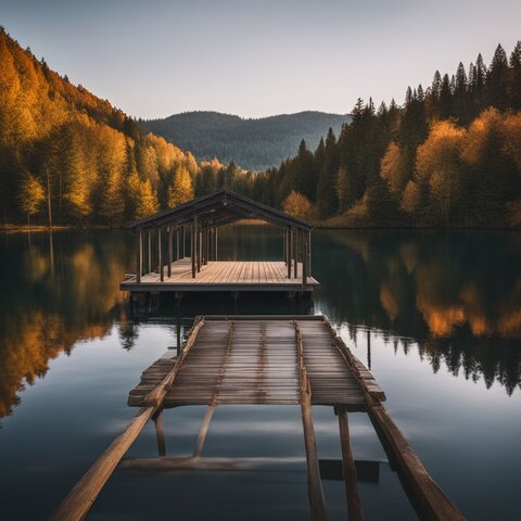 A sturdy dock on a peaceful lake, with various people enjoying.