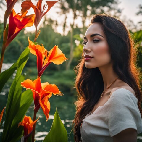 A photo of vibrant canna lily flowers surrounded by lush greenery.