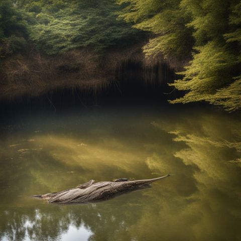 A close-up photo of murky pond water with visible sludge layers.