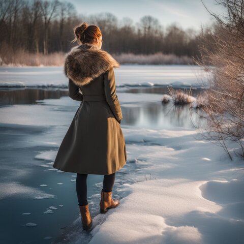 A serene frozen pond in a winter landscape.