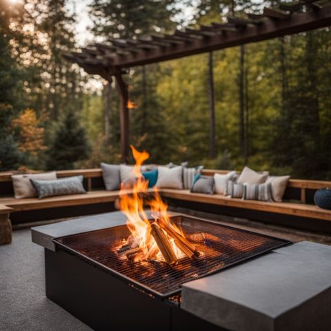 A completed fire pit screen in an outdoor nature setting.