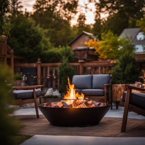 A gel fuel fire pit burning brightly in a cozy backyard setting.